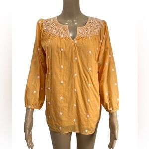 Talbots Women’s Embroidered Smocked Peasant Sunrise Dot Blouse size M